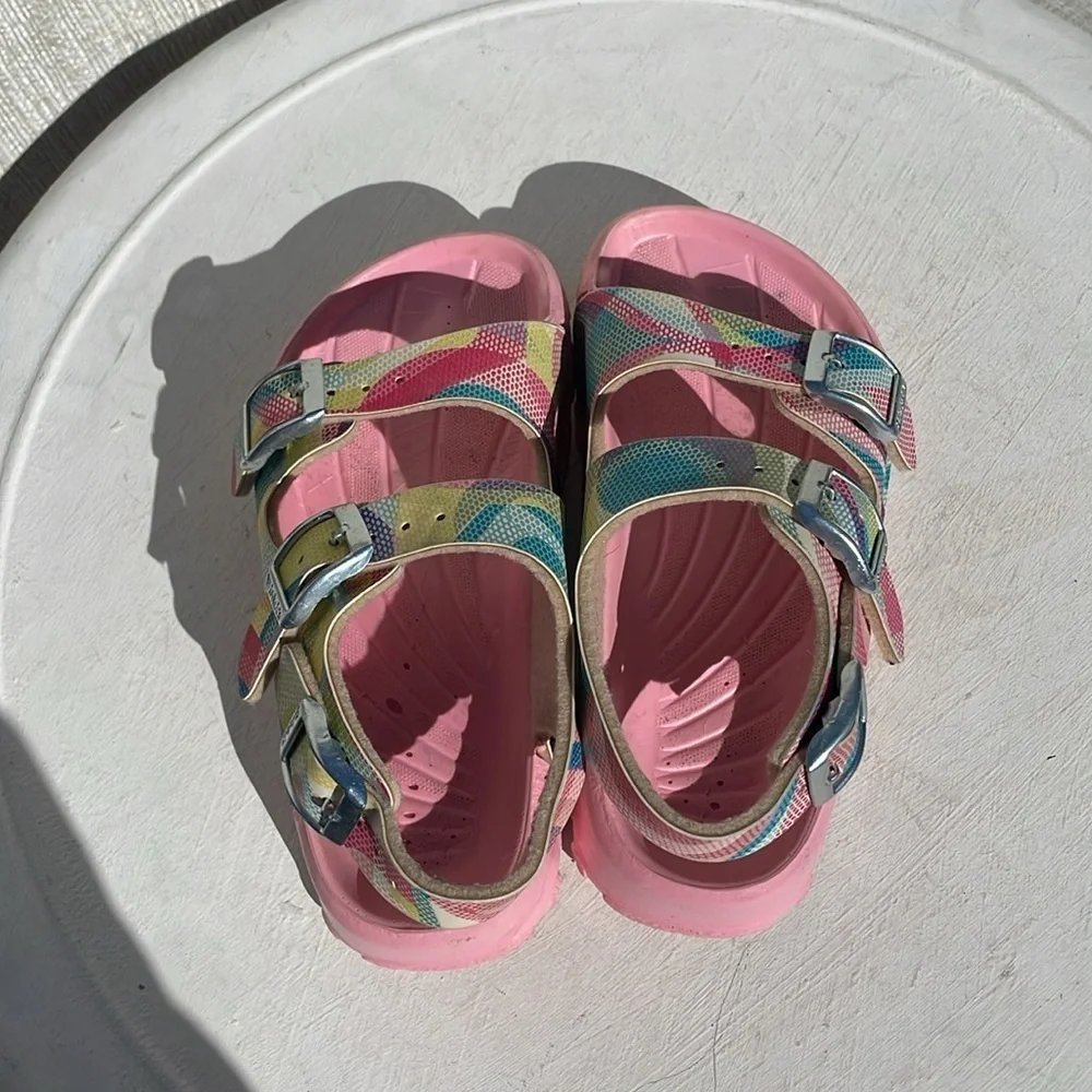 Birki’s by Birkenstock Girls Multi Color with Pink Sole Sandals Sz 26